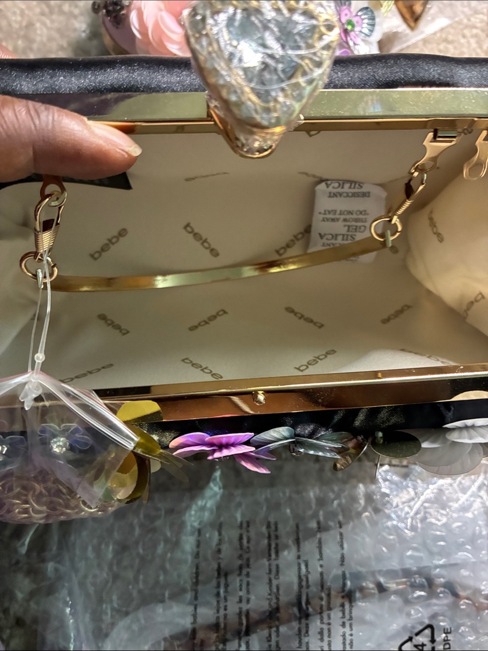 Bebe Floral Embellished Evening Clutch - Multicolor pick one 1️⃣ black or pink - Picture 10 of 11